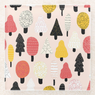 Doodle Trees: , Abstracte Natuur. Glazen Onderzetter