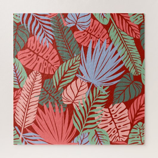 Doodle tropische bladeren: donker met de hand gete legpuzzel (Verticaal)