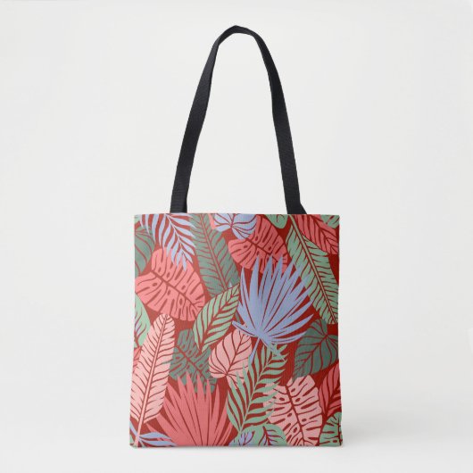 Doodle tropische bladeren: donker met de hand gete tote bag (Voorkant)