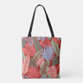 Doodle tropische bladeren: donker met de hand gete tote bag (Achterkant)