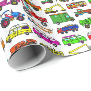 Doodle Trucks Vans and Automobiles Cadeaupapier