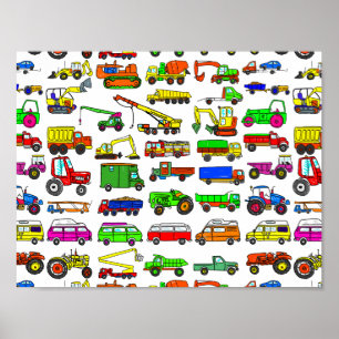Doodle Trucks Vans and Automobiles Poster