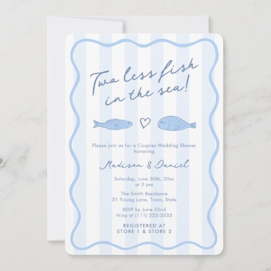 Doodle twee minder vis in Zee co-ed huwelijksdouch Kaart (Voorkant)