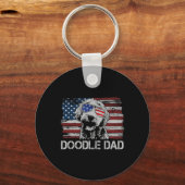 Doodle Vader Goldendoodle Hond Amerikaanse Vlag 4 Sleutelhanger (Voorkant)