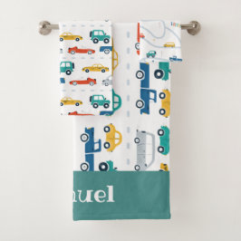Doodle Vehicles Kinder Personal Name Towel Set Bad Handdoek