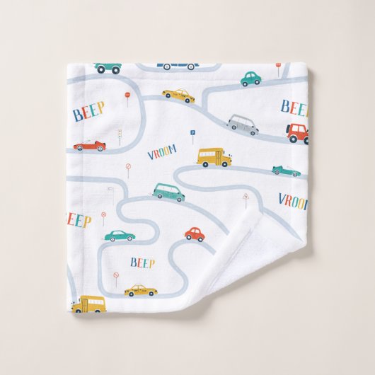 Doodle Vehicles Kinder Personal Name Towel Set Bad Handdoek (Wasdoekje)