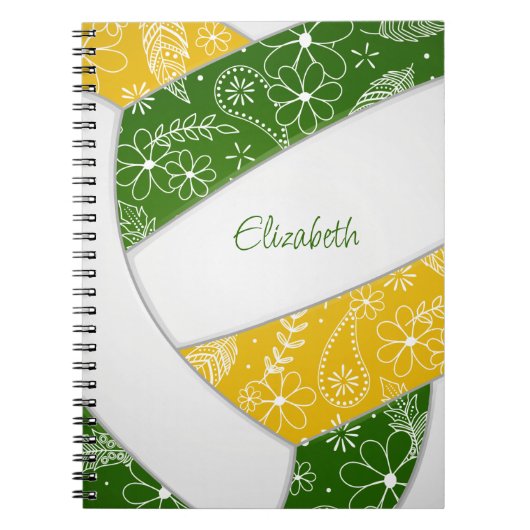 doodle veren groen goud boho volleyball notitieboek (Voorkant)