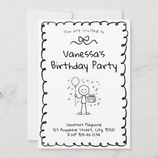 Doodle verjaardagsuitnodiging- Stick Figure uitnod Kaart