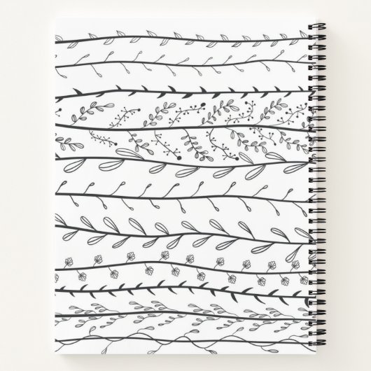 Doodle Vines Black en White Botanical Notitieboek (Achterkant)