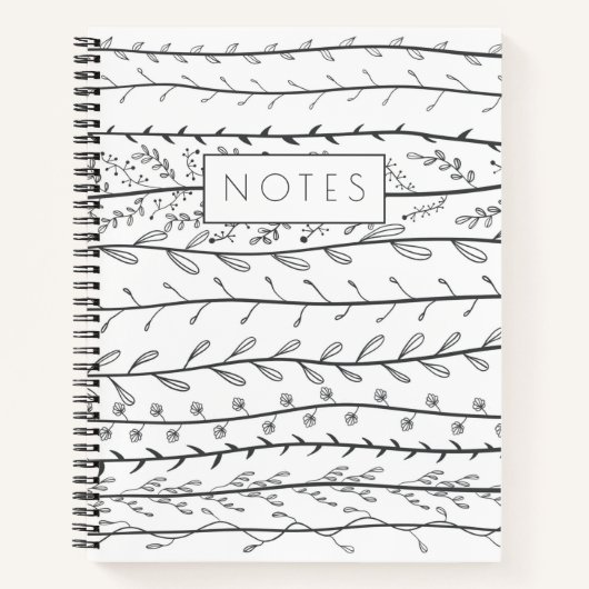 Doodle Vines Black en White Botanical Notitieboek (Voorkant)