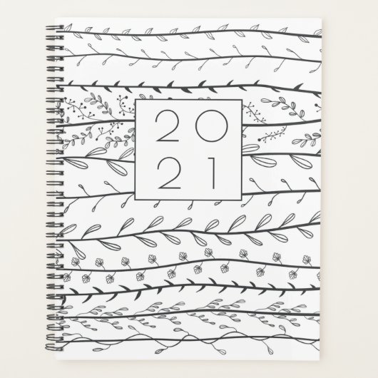Doodle Vines Black en White Botanical Planner (Voorkant)
