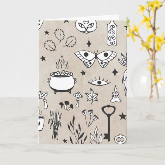 Doodle vlinder kat fles bladeren ketel sleutels kaart (Gele Bloem)