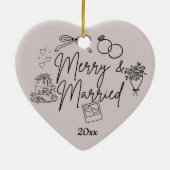 Doodle vrolijk en getrouwd keramisch ornament (Achterkant)