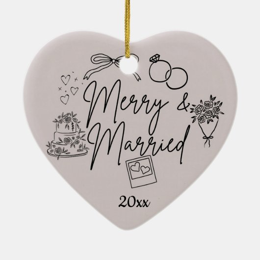 Doodle vrolijk en getrouwd keramisch ornament (Achterkant)