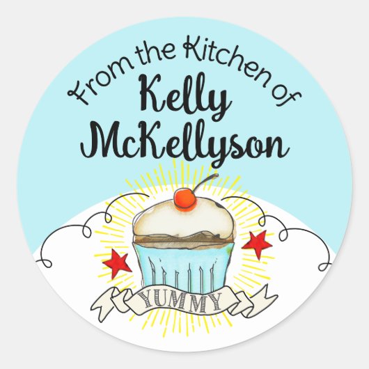 Doodle waterverf cupcake bakken cadeau label stick (Voorkant)