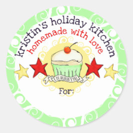 doodle waterverf cupcake kerstvakantie sti... ronde sticker