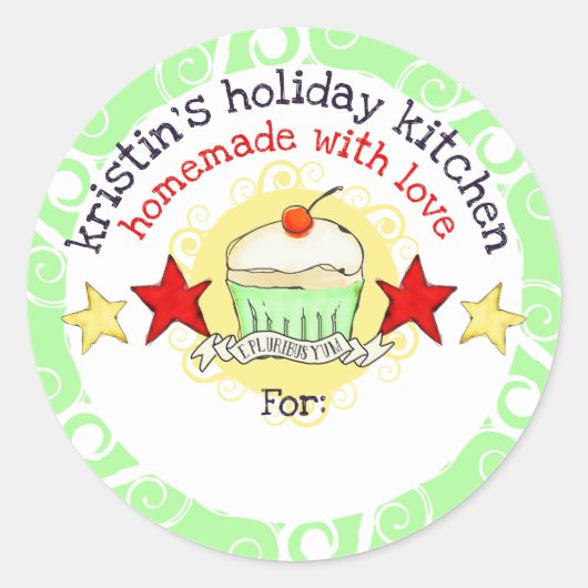 doodle waterverf cupcake kerstvakantie sti... ronde sticker (Voorkant)