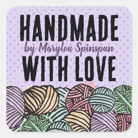 Doodle waterverf garen breien haakwerk vierkante sticker (Voorkant)