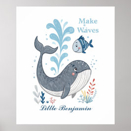 Doodle Whale Nursery Wall Art, Ocean Animal Poster
