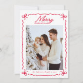 Doodle Whimsical Red Bow Photo collage Christmas   Feestdagenkaart (Voorkant)