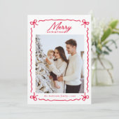 Doodle Whimsical Red Bow Photo collage Christmas   Feestdagenkaart (Staand voorkant)