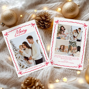 Doodle Whimsical Rode Strik Foto Collage Kerstmis Feestdagenkaart