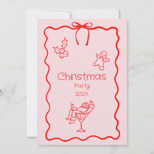 Doodle Whimsical Rood Roze Kerstfeest Kaart (Achterkant)