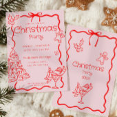 Doodle Whimsical Rood Roze Kerstfeest Kaart