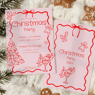 Doodle Whimsical Rood Roze Kerstfeest Kaart