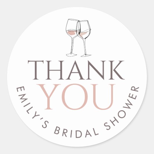 Doodle Wine Glasses Thank You Bridal Shower Ronde Sticker (Voorkant)