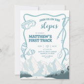 Doodle Winter Blue pastel Ski 1st birthday Kaart (Voorkant)