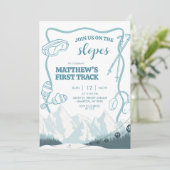 Doodle Winter Blue pastel Ski 1st birthday Kaart (Staand voorkant)