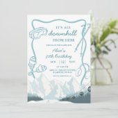 Doodle Winter Blue pastel Ski downhill birthday Kaart (Staand voorkant)