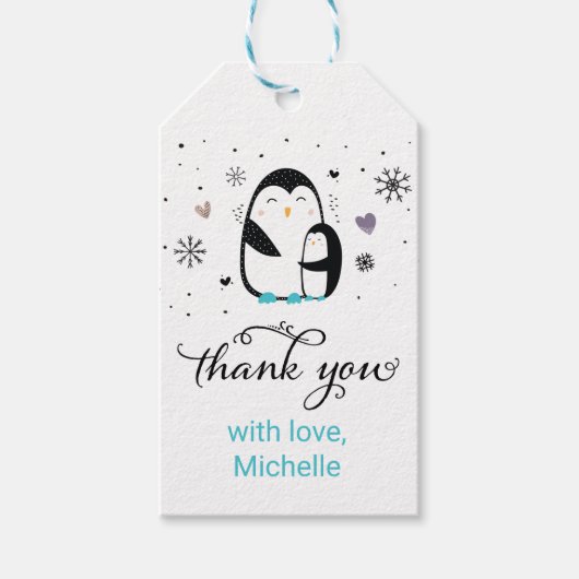 Doodle Winter Penguin Baby Favor Tag Cadeaulabel (Voorkant)