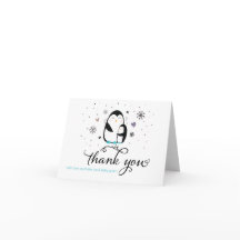 Doodle Winter Penguin Baby shower Dank je kaart