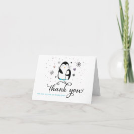 Doodle Winter Penguin Baby shower Dank je kaart