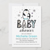 Doodle Winter Penguin Baby shower Invitation Kaart (Voorkant)