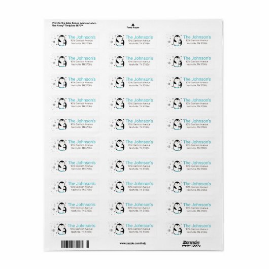 Doodle Winter Penguin Return Address Label (Full Sheet)