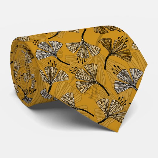 Doodle Yellow beautiful floral pattern Stropdas (Opgerold)