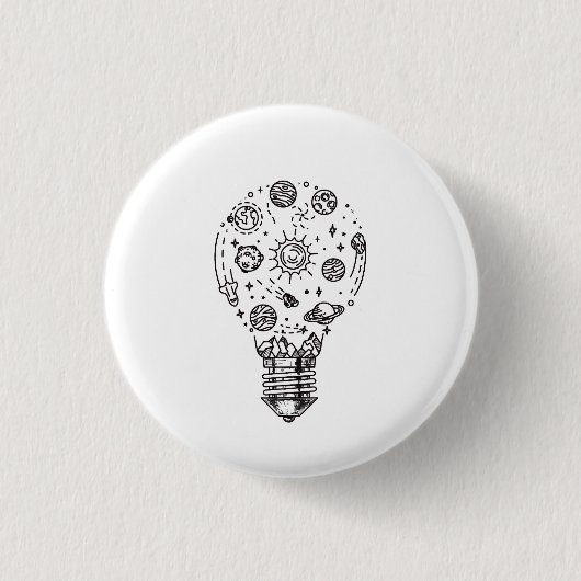 Doodle zonnestelsel in bol ronde button 3,2 cm (Voorkant)