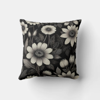 Doodle Zwart & Wit bloemen grafische illustratie Kussen