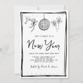 Doodle zwart-wit oudejaarsfeest kaart (Voorkant)