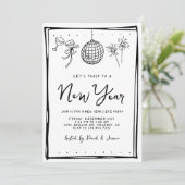 Doodle zwart-wit oudejaarsfeest kaart (Staand voorkant)