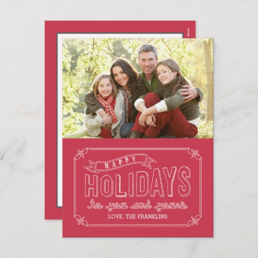 Doodled Banner Holiday Photo Card Briefkaart (Voorkant / Achterkant)