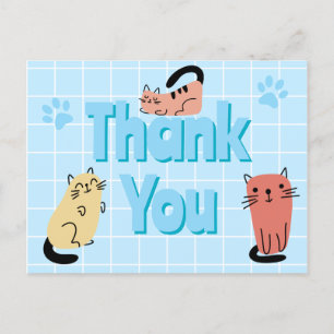 Doodlekatten Blauwe Dank je wel  Briefkaart