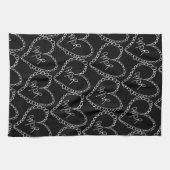 Doodles Black Hearts Valentines Day Red Theedoek (Horizontaal)
