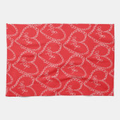 Doodles Black Hearts Valentines Day Red Theedoek (Horizontaal)