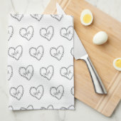 Doodles Black Hearts Valentines Day Theedoek (Quarter Fold)