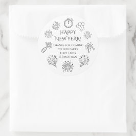 Doodles Black text New Year Party Thank you  Ronde Sticker