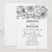 Doodles Bloemen Botanicals Bruiloftsfeest Kaart (Voorkant / Achterkant)